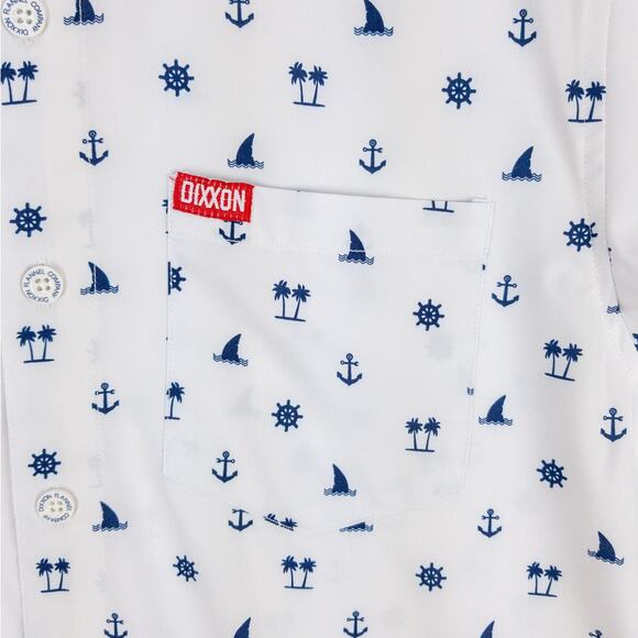 Dixxon Short Sleeve Button Up Men's Small White Blue Nautical "Sea Life" Logo - Picture 5 of 14